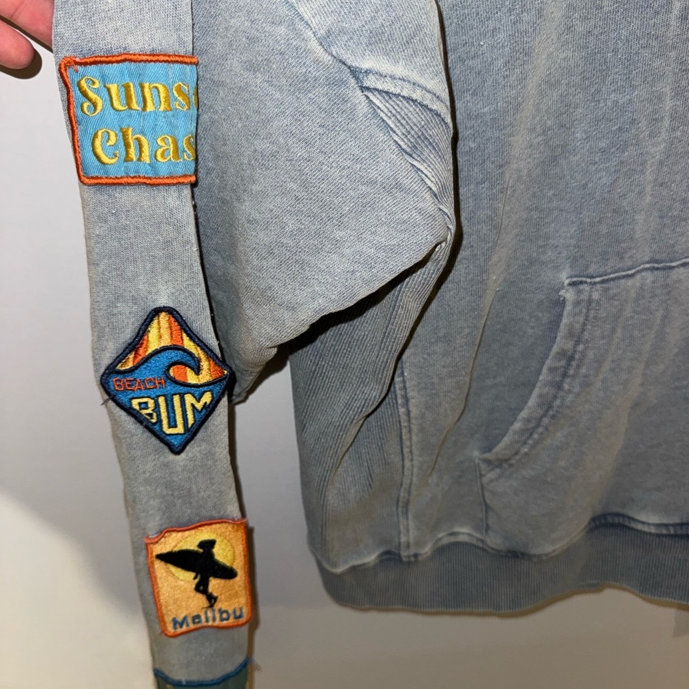 Vintage Havana Blue/Gray Hoodie with Embroidered Patches - Picture 3 of 4